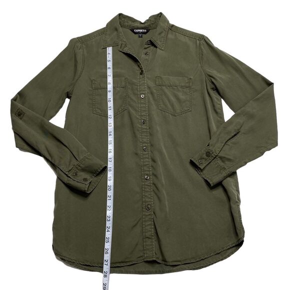 Express Lyocell Convertible Roll-Tab Sleeve Button Down Blouse Green Sz S - Picture 6 of 10